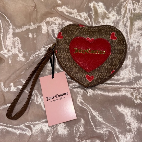 Juicy Couture Brown and Red Heart Wristlet - Picture 1 of 3